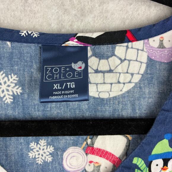 Zoe + Chloe Penguin Scrub Tops Women's XL Blue Nurse Medical Work Uniform Vet - Picture 5 of 7